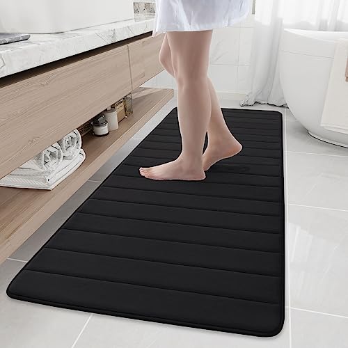 Buganda Memory Foam Bath Mat, 70" x 24", Ultra Soft and Non-Slip Bathroom Rugs, Water Absorbent and Machine Washable Bath Rug Runner for Bathroom, Shower, and Tub, Black - Image 1