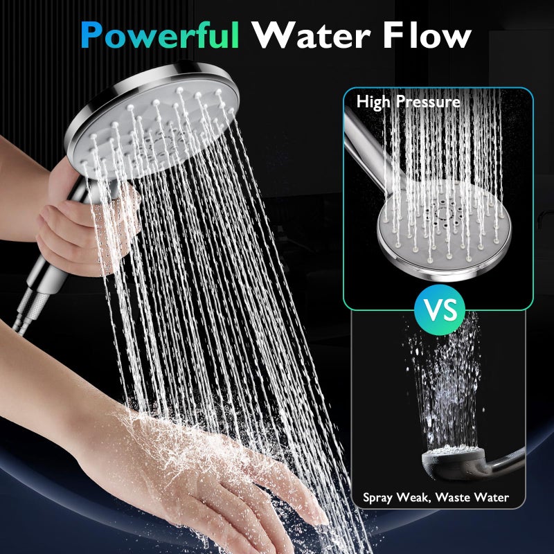 PinWin Shower Head, 8'' Dual Rain Shower Head with 11'' Adjustable Extension Arm, 7-Setting High-Pressure Handheld Combo, Rainfall LED Shower Head Water Temperature Controlled Color Changing,Chrome - Image 5