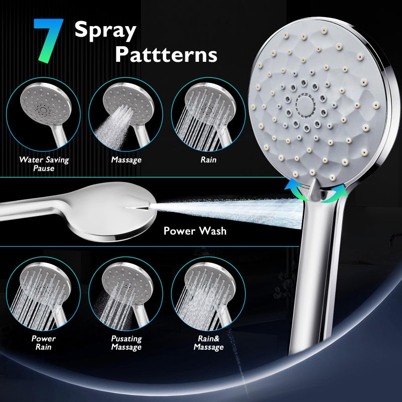 PinWin Shower Head, 8'' Dual Rain Shower Head with 11'' Adjustable Extension Arm, 7-Setting High-Pressure Handheld Combo, Rainfall LED Shower Head Water Temperature Controlled Color Changing,Chrome - Image 4