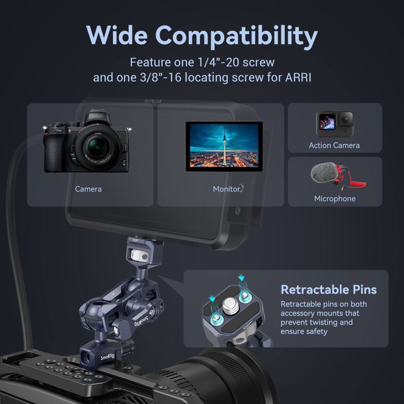 SmallRig Articulating Magic Arm with NATO Clamp and 1/4"-20 Screw (with Retractable Pins), 360 Degree Rotation, Max Load of 12 Ib Magic Arm for Field Monitor, Camera and Lights 3875 - Image 3