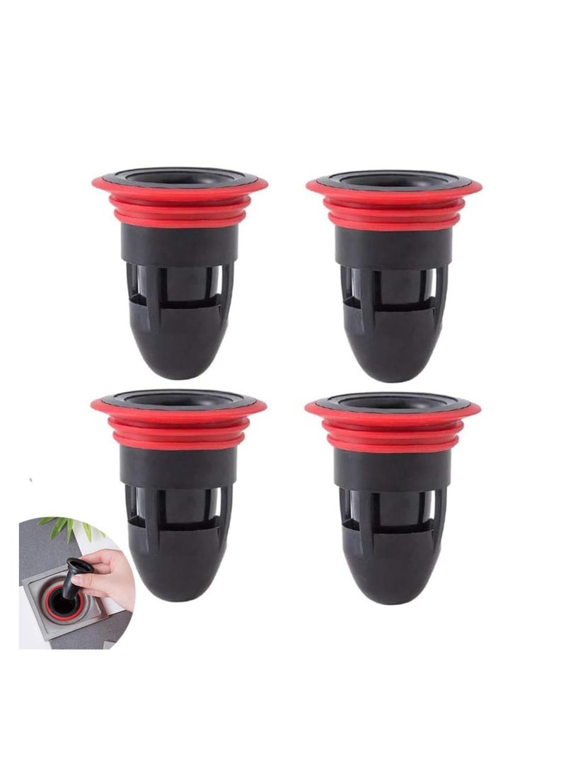 4 عبوات 6.5 * 5.5 * 3.6 سم غطاء مصرف أرضي، مصرف أرضي مضاد للرائحة، مصرف أرضي مطاطي، مانع التدفق العكسي، مانع التدفق العكسي، مانع قلب مصرف أرضي للصرف الصحي للحمام والمطبخ (أسود) - Image 1