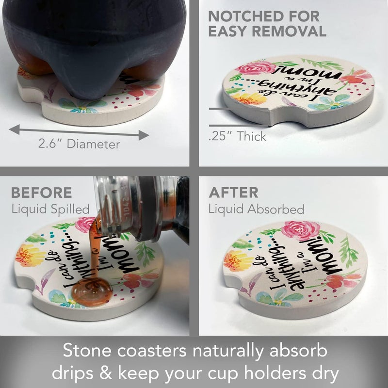Counterart Thirstystone Can Do Anything Mom Single Absorbnent Stone Coaster for Vehicle Cup Holder 26 Diameter Manufactured in The USA - Image 2