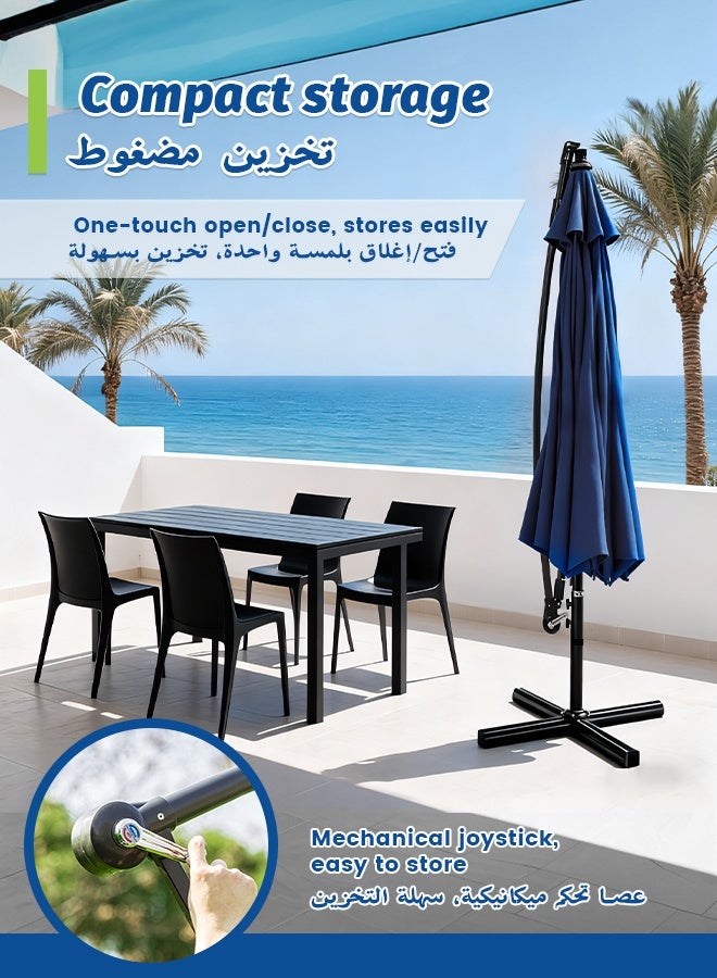 SOLARALIFE 3m Cantilever Patio Umbrella with Crank and Cross Base Offset Hanging Umbrella Adjustable Height and Tilt Angle Outdoor Shade for Yard, Garden, Deck and Pool (Navy Blue) - Image 5