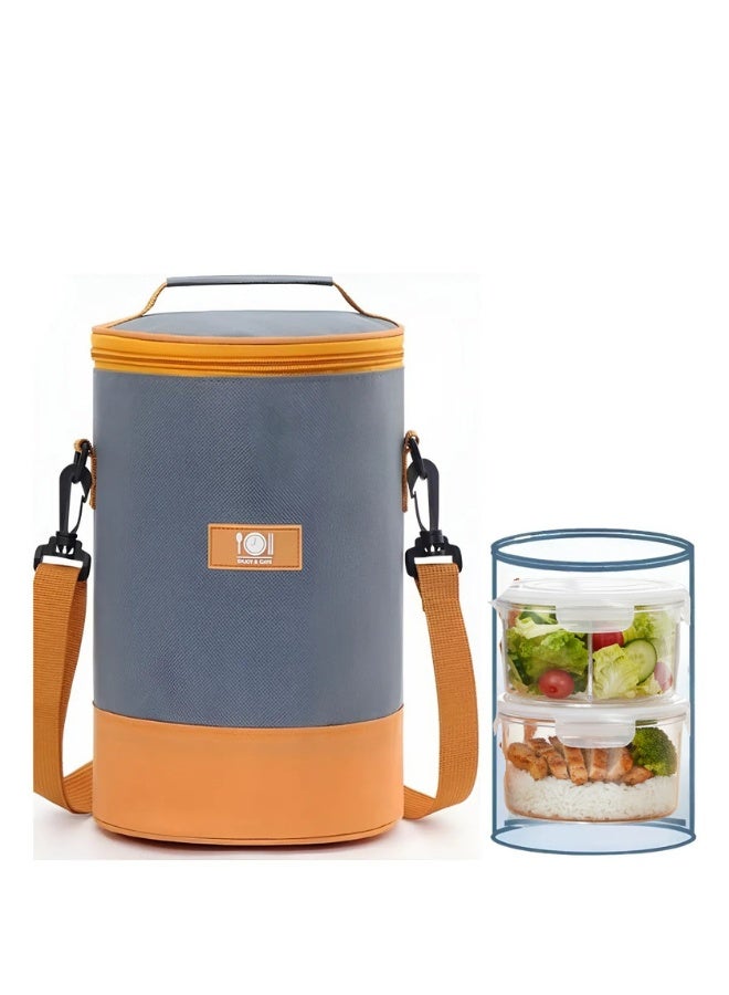 حقيبة غداء أسطوانية محمولة مبطنة برقائق ألومنيوم عازلة - حقيبة غداء حرارية من القماش للعمل والمدرسة والسفر والنزهات والأنشطة الخارجية - حقيبة طعام أنيقة كبيرة الحجم 26×18×18 سم - Image 1