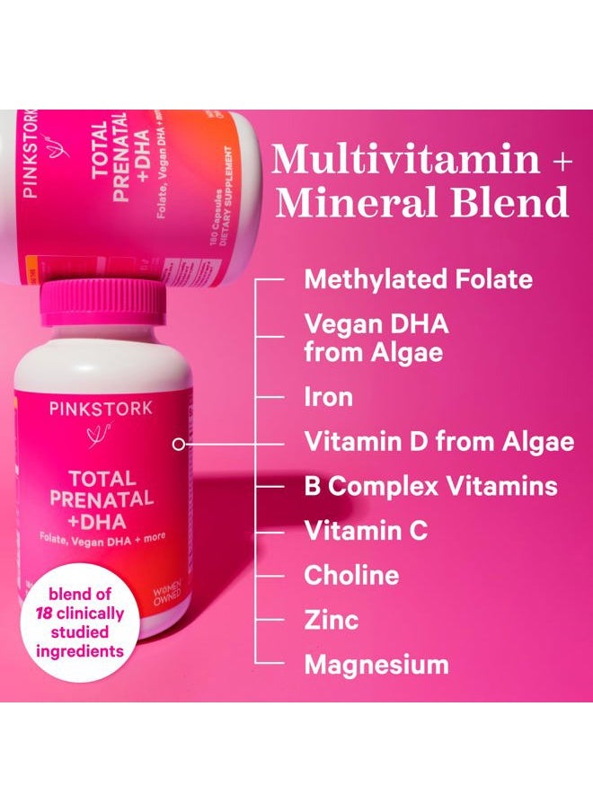Pink Stork Total Prenatal Vitamins with DHA, Folate, and Iron, 3 Month Supply to Help Support Fetal Development, Pregnancy Must Haves - 180 Capsules  - Image 2