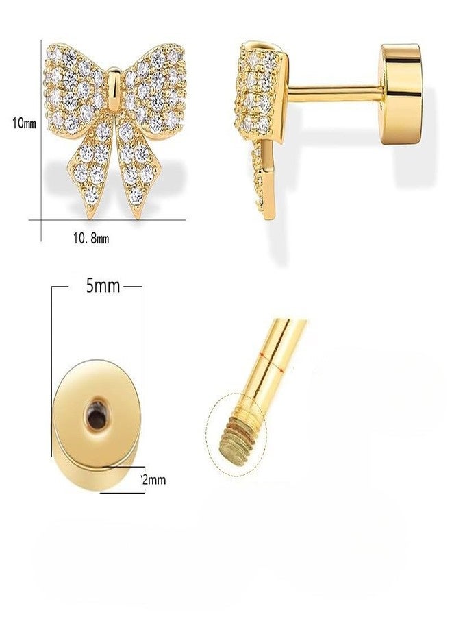 Aaishwarya SMALL14K Plated Bow Zircon Flatback Studs | Earrings for Women and Girls | Minimal Dainty Multi Piercing Stud | With Screw Back | Lightweight Everyday | Water-Resistant Anti-Tarnish Jewels - Image 3