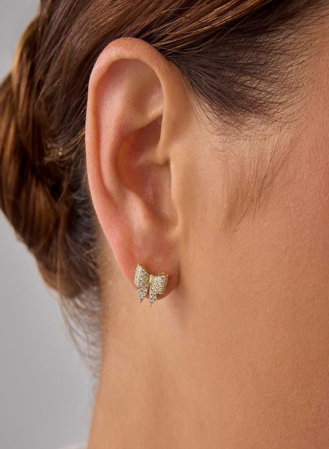 Aaishwarya SMALL14K Plated Bow Zircon Flatback Studs | Earrings for Women and Girls | Minimal Dainty Multi Piercing Stud | With Screw Back | Lightweight Everyday | Water-Resistant Anti-Tarnish Jewels - Image 2