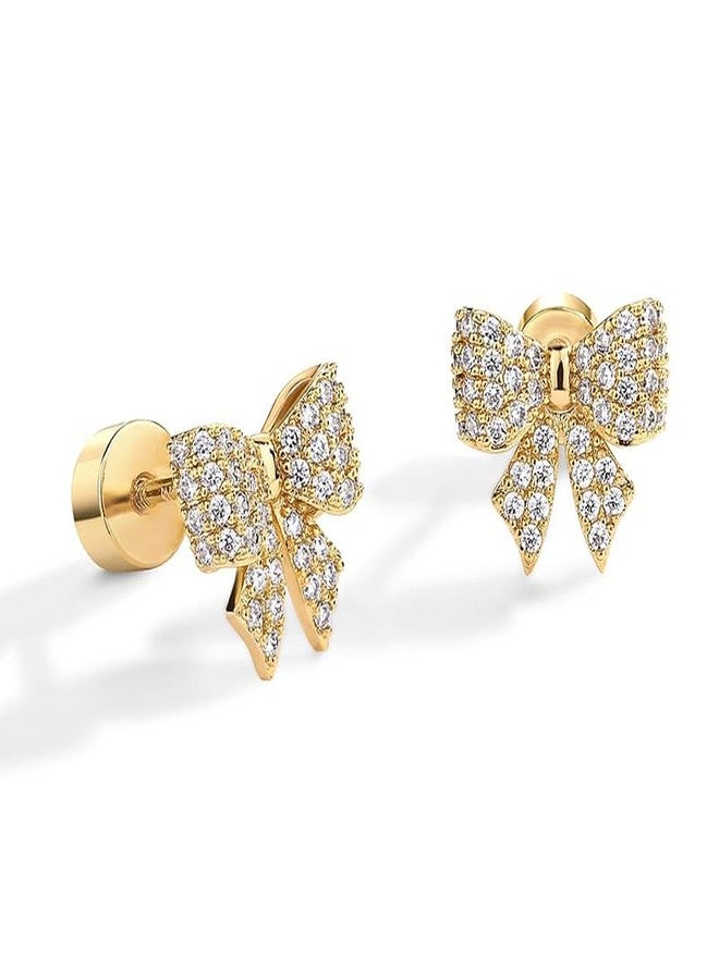 Aaishwarya SMALL14K Plated Bow Zircon Flatback Studs | Earrings for Women and Girls | Minimal Dainty Multi Piercing Stud | With Screw Back | Lightweight Everyday | Water-Resistant Anti-Tarnish Jewels - Image 5