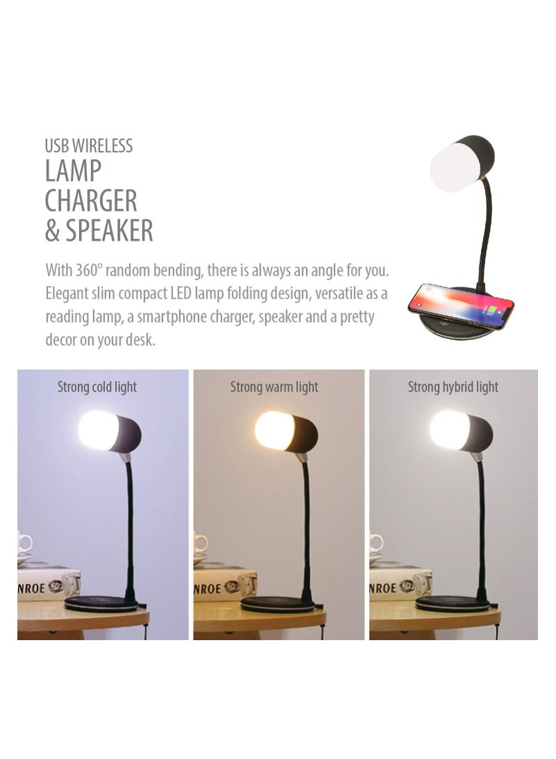 SYOSI LED Desk Lamp with QI chager, Wireless chaging Lamp Bluetooth Speaker Lamp Smart Bedside Lamp 3 Lighting Color Touch Control Nightlight Innovative Table Lamp for Table Bedroom Bedside Office - Image 2