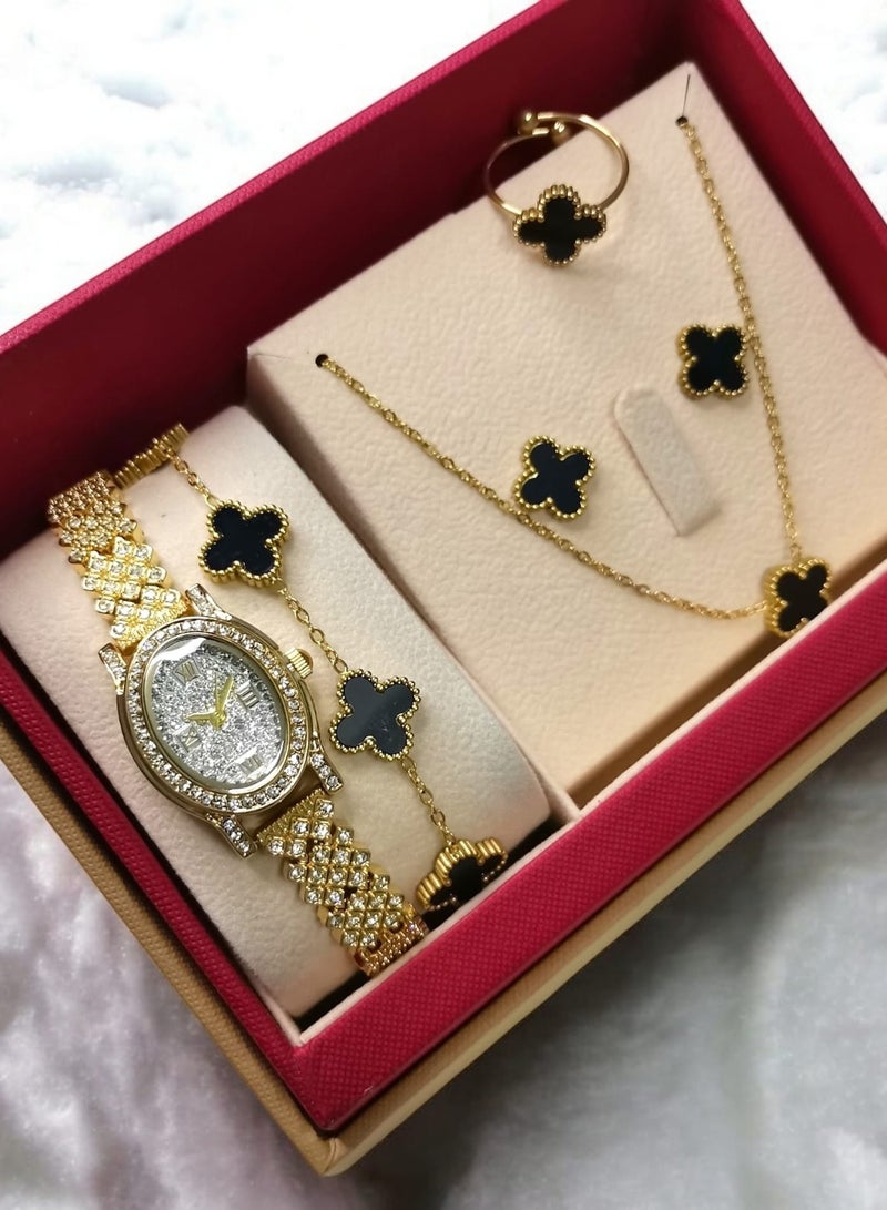 Rivoly Elegant women's stainless-steel set consisting of a waterproof watch with a set of bracelets, rings, necklaces, and earrings - Image 1