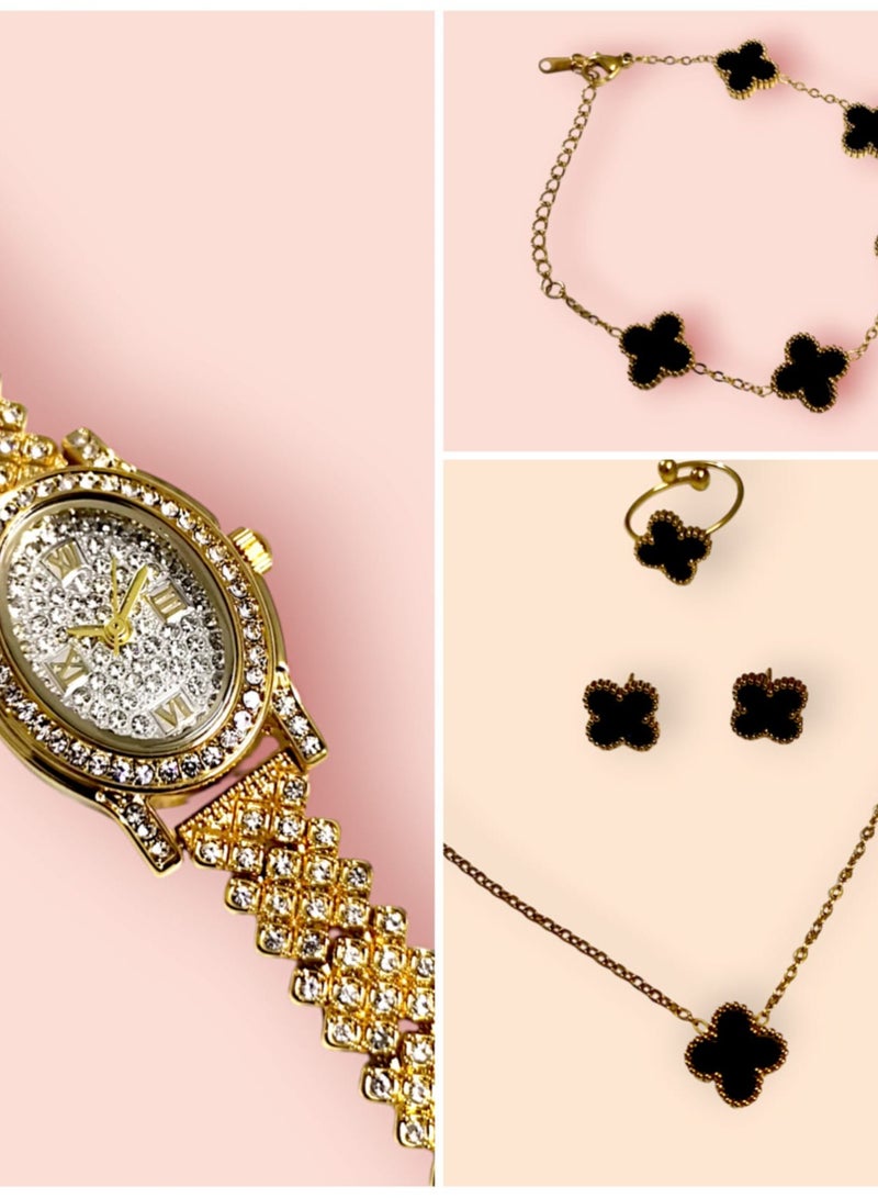 Rivoly Elegant women's stainless-steel set consisting of a waterproof watch with a set of bracelets, rings, necklaces, and earrings - Image 4