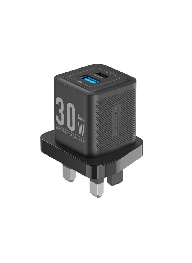 فينشن شاحن VENTION ثنائي المنفذ USB (C + A) GaN (30 واط/30 واط) قابس المملكة المتحدة أسود رقم الموديل FEQB0-UK  - Image 5