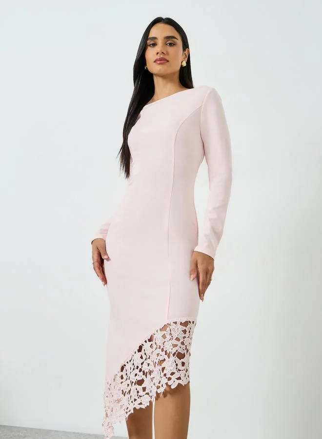 Take Two Light Pink Lace Hem Midi Dress