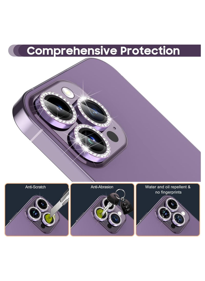 Raxoom ELTERAZONE for iPhone 14 Pro 6.1 inch /14 Pro Max 6.7 inch Camera Lens Protector, Set with Diamonds Bling Camera Cover Tempered Glass for iPhone 14 Pro Max /14 Pro [Perfectly Fit] - Diamond Purple - Image 3
