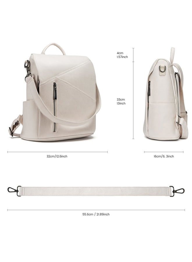 molshine Anti Theft Backpack,Fashion Casual Travel PU Leather Daypack Bag Shoulder Rucksack Handbags for Women HB041, Beige, Large, Classic - Image 3