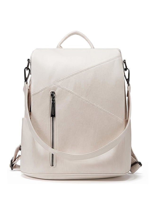 molshine Anti Theft Backpack,Fashion Casual Travel PU Leather Daypack Bag Shoulder Rucksack Handbags for Women HB041, Beige, Large, Classic - Image 1
