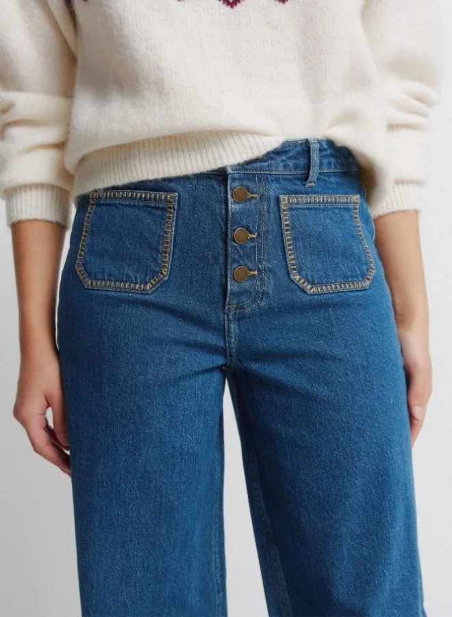 Springfield  High-waisted jeans with front and back patch pockets, front buttons fastening , and a very wide, straight leg. These jeans feature a washing process using cutting-edge technologies, reducing water, chemical, and energy consumption. for Women | Best Price UAE