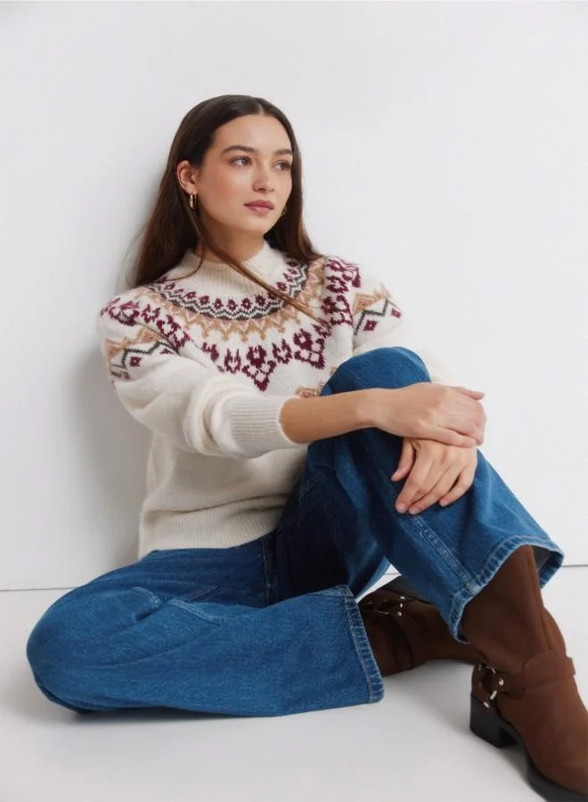 Springfield  High-waisted jeans with front and back patch pockets, front buttons fastening , and a very wide, straight leg. These jeans feature a washing process using cutting-edge technologies, reducing water, chemical, and energy consumption. for Women | Best Price UAE