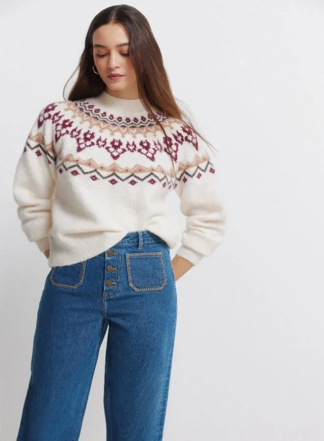 Springfield High-waisted jeans with front and back patch pockets, front buttons fastening , and a very wide, straight leg. These jeans feature a washing process using cutting-edge technologies, reducing water, chemical, and energy consumption.