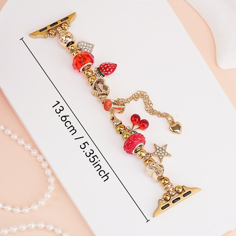 This Charming And Elegant Gold Plated Replacement Watch Strap For Apple Watch 38 40 41 42mm Series 10 11 With Fruit Pendant Design Ideal Gift - Image 2