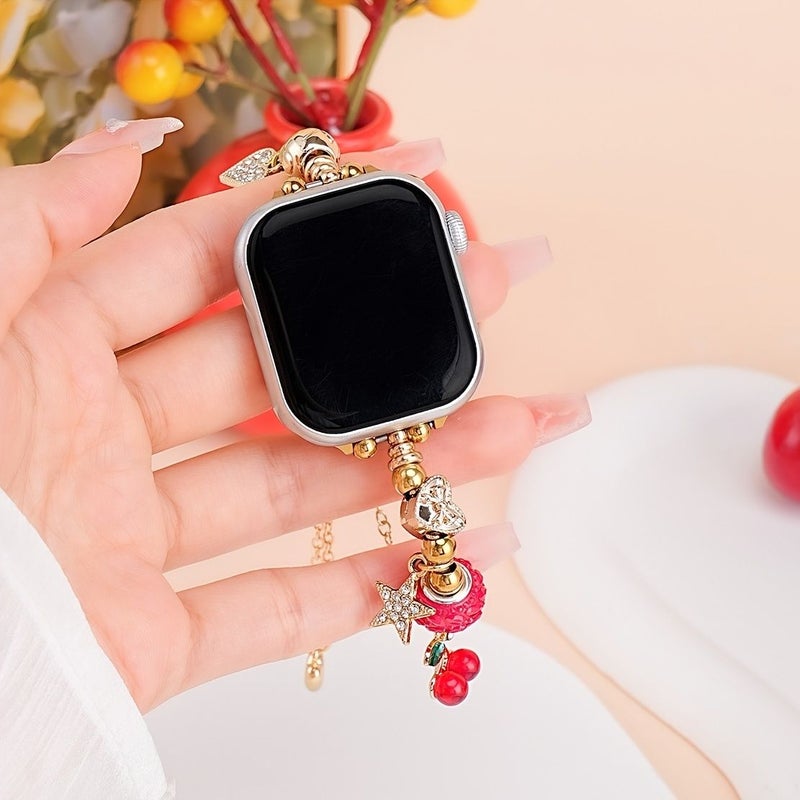 This Charming And Elegant Gold Plated Replacement Watch Strap For Apple Watch 38 40 41 42mm Series 10 11 With Fruit Pendant Design Ideal Gift - Image 4