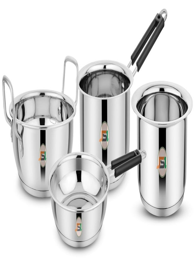 JSI Stainless Steel Cookware 4 Pcs Set - Fry Pan 1500 ML, Kadhai 2000 ML, Tope 1600 ML & Saucepan 1600 ML - Induction Base, Triply Bottom - Steel Cooking Set - Thick Encapsulated Aluminium Core Base - Image 1