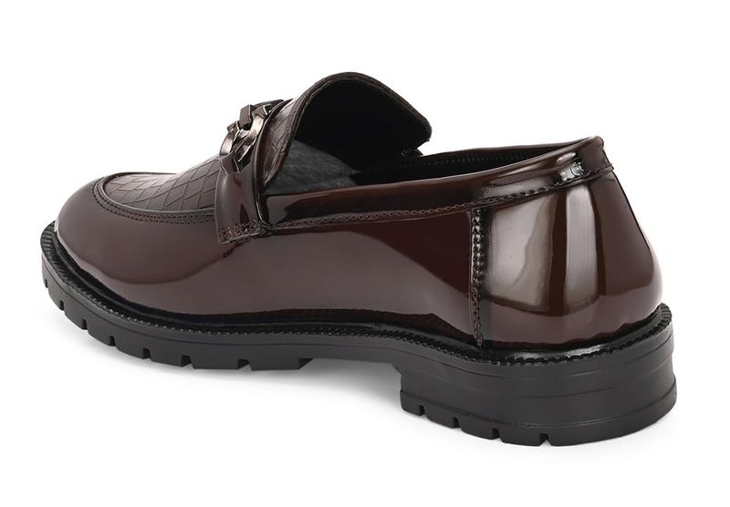 MACTREE Croco Print Leather Slipon Loafers for Men | Chunky Sole Loafers (Brown, UK 8) - Image 5