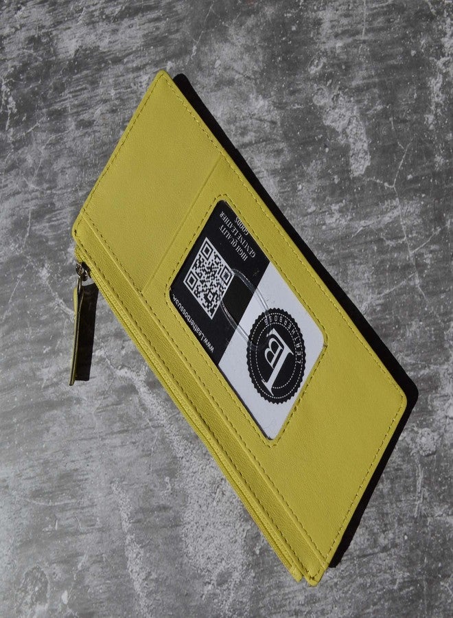 LB LEATHERBOSS Leatherboss Genuine Leather Women's All in One Credit Business Card Case Holder Slim Zipper Wallet With a Card Protection Strap, Lemon - Image 5