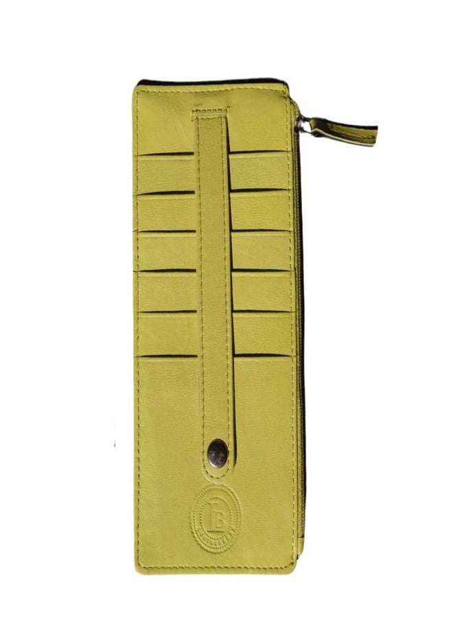 LB LEATHERBOSS Leatherboss Genuine Leather Women's All in One Credit Business Card Case Holder Slim Zipper Wallet With a Card Protection Strap, Lemon - Image 1