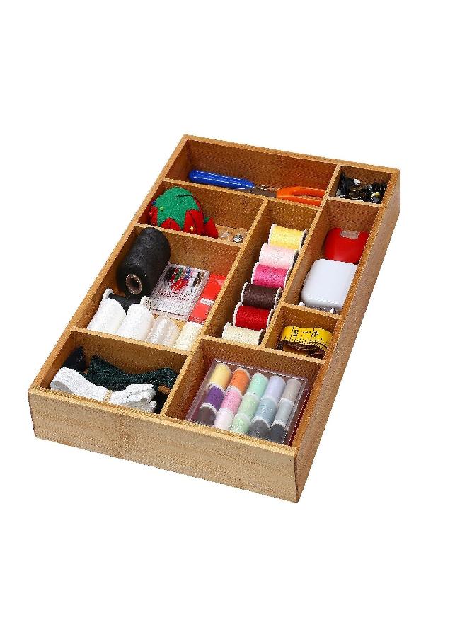 YBM Home Bamboo Junk Drawer Organizer with 9 Compartment Organization Tray for Sewing, Craft, Office, Bathroom and Kitchen Storage, 337