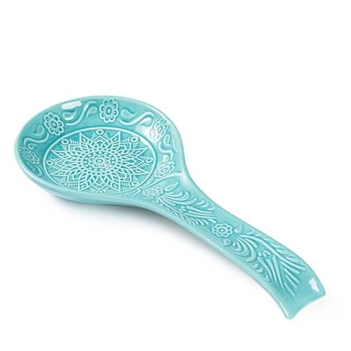 MIKIGEY Ceramic Spoon Rest, 9 Inches Large Spoon Holder for Kitchen Counter, Kitchen Accessories, Dishwasher Safe, Turquoise - Image 1