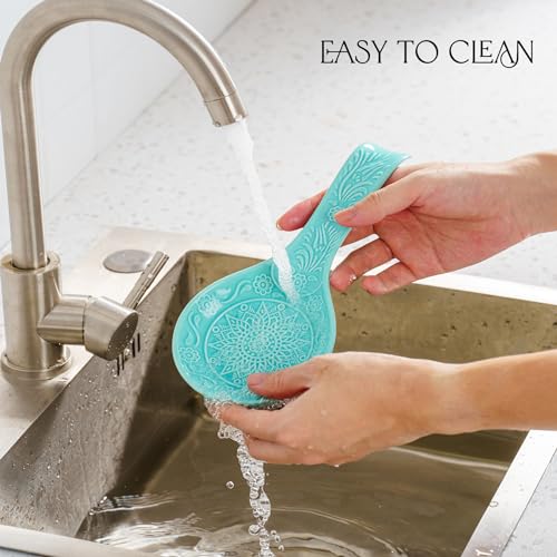 MIKIGEY Ceramic Spoon Rest, 9 Inches Large Spoon Holder for Kitchen Counter, Kitchen Accessories, Dishwasher Safe, Turquoise - Image 5