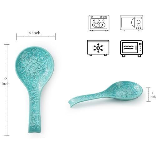 MIKIGEY Ceramic Spoon Rest, 9 Inches Large Spoon Holder for Kitchen Counter, Kitchen Accessories, Dishwasher Safe, Turquoise - Image 3