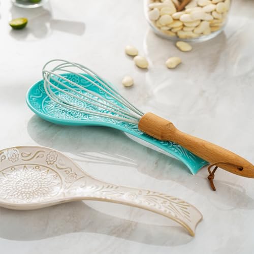 MIKIGEY Ceramic Spoon Rest, 9 Inches Large Spoon Holder for Kitchen Counter, Kitchen Accessories, Dishwasher Safe, Turquoise - Image 4