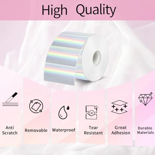STARLIBOO 2x1 Inch Holographic Thermal Labels, Silver Glitter Thermal Printer Stickers, Waterproof Self-Adhesive Shipping Label Printer Sticker for Barcode, Name, Address, 300 Labels/Roll - Image 2