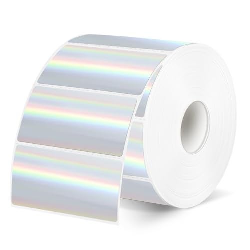 STARLIBOO 2x1 Inch Holographic Thermal Labels, Silver Glitter Thermal Printer Stickers, Waterproof Self-Adhesive Shipping Label Printer Sticker for Barcode, Name, Address, 300 Labels/Roll - Image 1