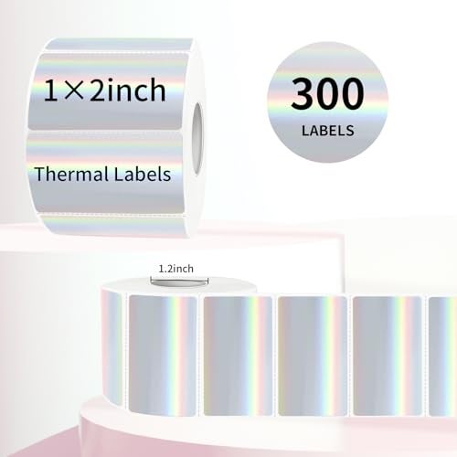STARLIBOO 2x1 Inch Holographic Thermal Labels, Silver Glitter Thermal Printer Stickers, Waterproof Self-Adhesive Shipping Label Printer Sticker for Barcode, Name, Address, 300 Labels/Roll - Image 3