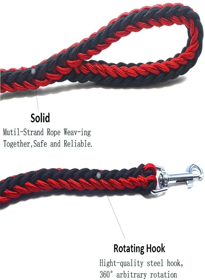 Wellway Heavy Duty Braided Dog Leash with Chain Collar - Strong Rope Training Lead with Metal Slip Control, Anti Pull Walking Leash for Medium & Large Dogs (Red & Black) - Image 3