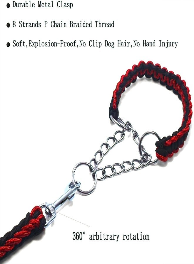 Wellway Heavy Duty Braided Dog Leash with Chain Collar - Strong Rope Training Lead with Metal Slip Control, Anti Pull Walking Leash for Medium & Large Dogs (Red & Black) - Image 4