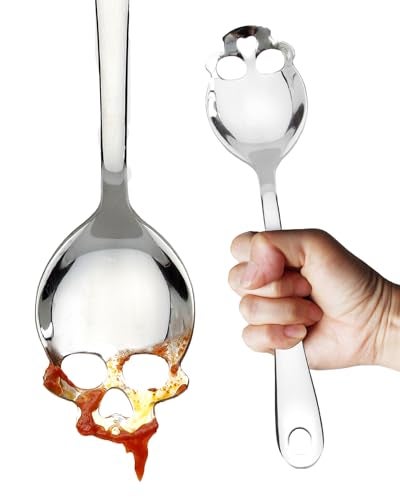 Suck UK Skull Serving Spoon - Gothic Kitchenware - Horror Kitchen Accessories - Goth Halloween Home Decor - Pasta Serving Spoon - Slotted Spoon For Cooking & Straining - Salad Servers - Gothic Gifts - Image 1