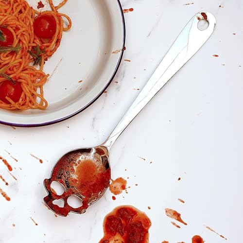 Suck UK Skull Serving Spoon - Gothic Kitchenware - Horror Kitchen Accessories - Goth Halloween Home Decor - Pasta Serving Spoon - Slotted Spoon For Cooking & Straining - Salad Servers - Gothic Gifts - Image 2