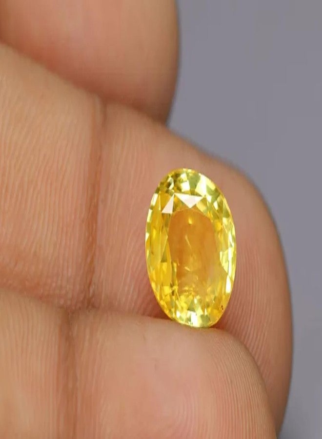 IRIS GEMS 3 Carat Yellow Sapphire 3.29 Ratti Pukhraj Stone Original Certified Old Mine Srilankan Yellow Sapphire Natural Stone पुखराज रत्न ओरिजिनल Beautiful Oval Shape Pushparagam Stone For Unisex By IRIS GEMS - Image 4