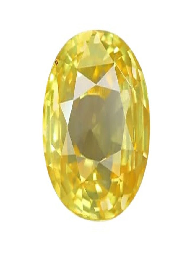 IRIS GEMS 3 Carat Yellow Sapphire 3.29 Ratti Pukhraj Stone Original Certified Old Mine Srilankan Yellow Sapphire Natural Stone पुखराज रत्न ओरिजिनल Beautiful Oval Shape Pushparagam Stone For Unisex By IRIS GEMS - Image 1