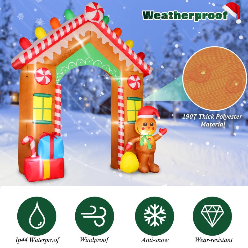 FunFanso 9 FT Christmas Inflatables Archway Outdoor Decorations, Gingerbread Man House Arch Blow Up Yard Decoration with Colorful Gift Boxes, Built-in LED Lights for Garden Porch Xmas Party Decor - Image 4