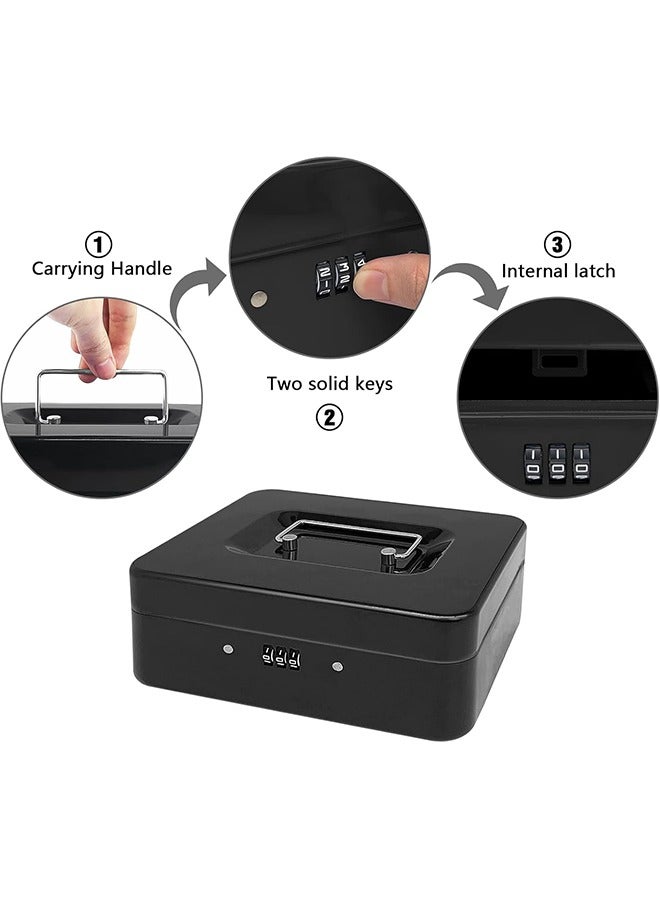 Hihonor Steel Cash Box with Combination Lock, Metal Small Money Organizer with Removable Money Tray,Cash Storage Box with Lockable Cover - Image 3