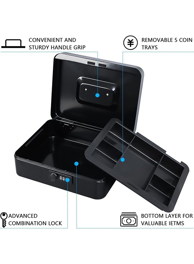 Hihonor Steel Cash Box with Combination Lock, Metal Small Money Organizer with Removable Money Tray,Cash Storage Box with Lockable Cover - Image 2