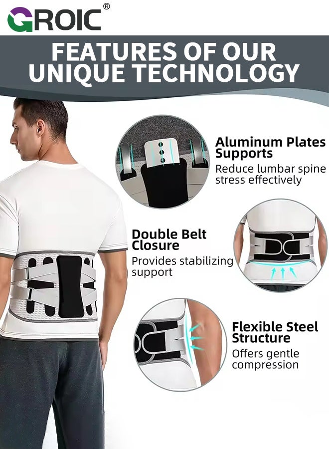 GROIC مشد الخصر، حزام دعم الخصر لتخفيف آلام أسفل الظهر، دعامة قطنية قابلة للتعديل مع أحزمة مزدوجة للرجال والنساء، مشد الخصر للعمل، والتمارين، والارتداء اليومي - Image 3