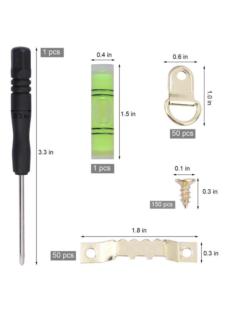Generic - Complete Picture Hanging Kit with D Ring Sawtooth Hooks and Level 252 Pieces for Frames in Silver and Gold - Image 1