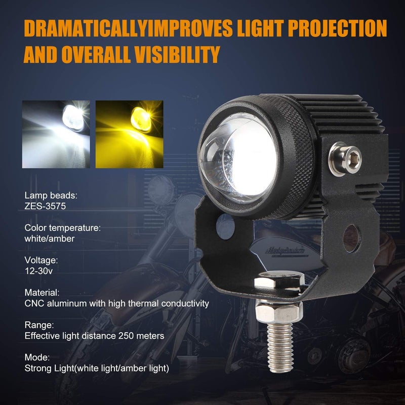 GES Motorcycle LED Fog Lights, 2 Pack LED Driving Lights Motorcycle Fog Lights High Low Beam White Yellow Headlights Fog Lamps Electric Work Driving Headlamp Spot Lamps for for Bike - Image 5