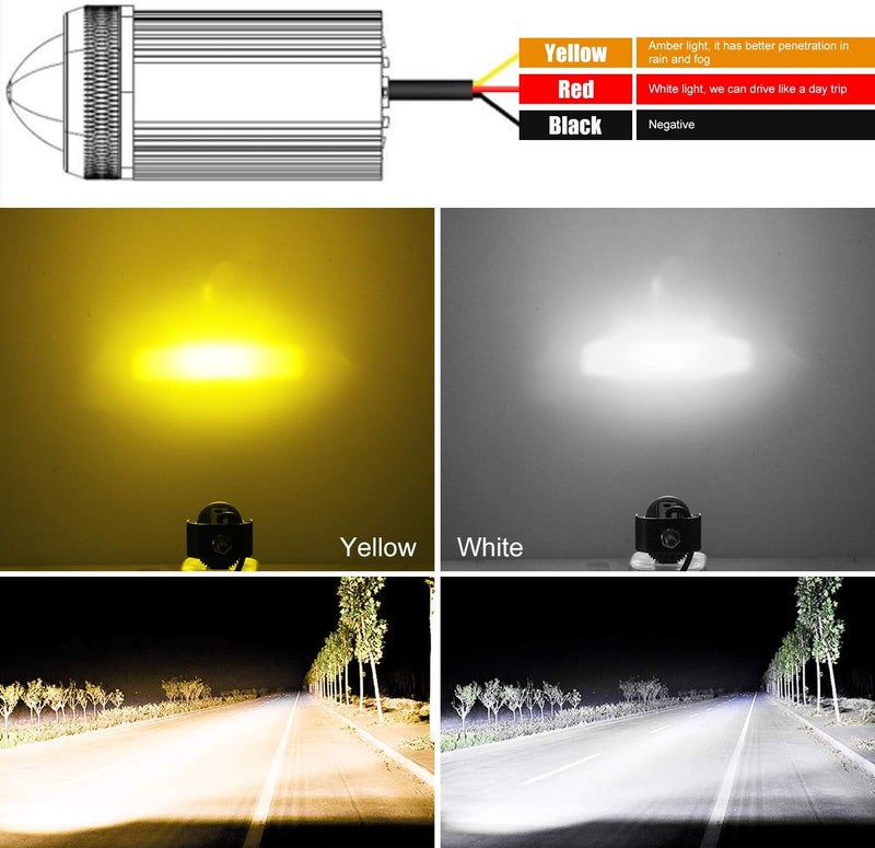 GES Motorcycle LED Fog Lights, 2 Pack LED Driving Lights Motorcycle Fog Lights High Low Beam White Yellow Headlights Fog Lamps Electric Work Driving Headlamp Spot Lamps for for Bike - Image 4